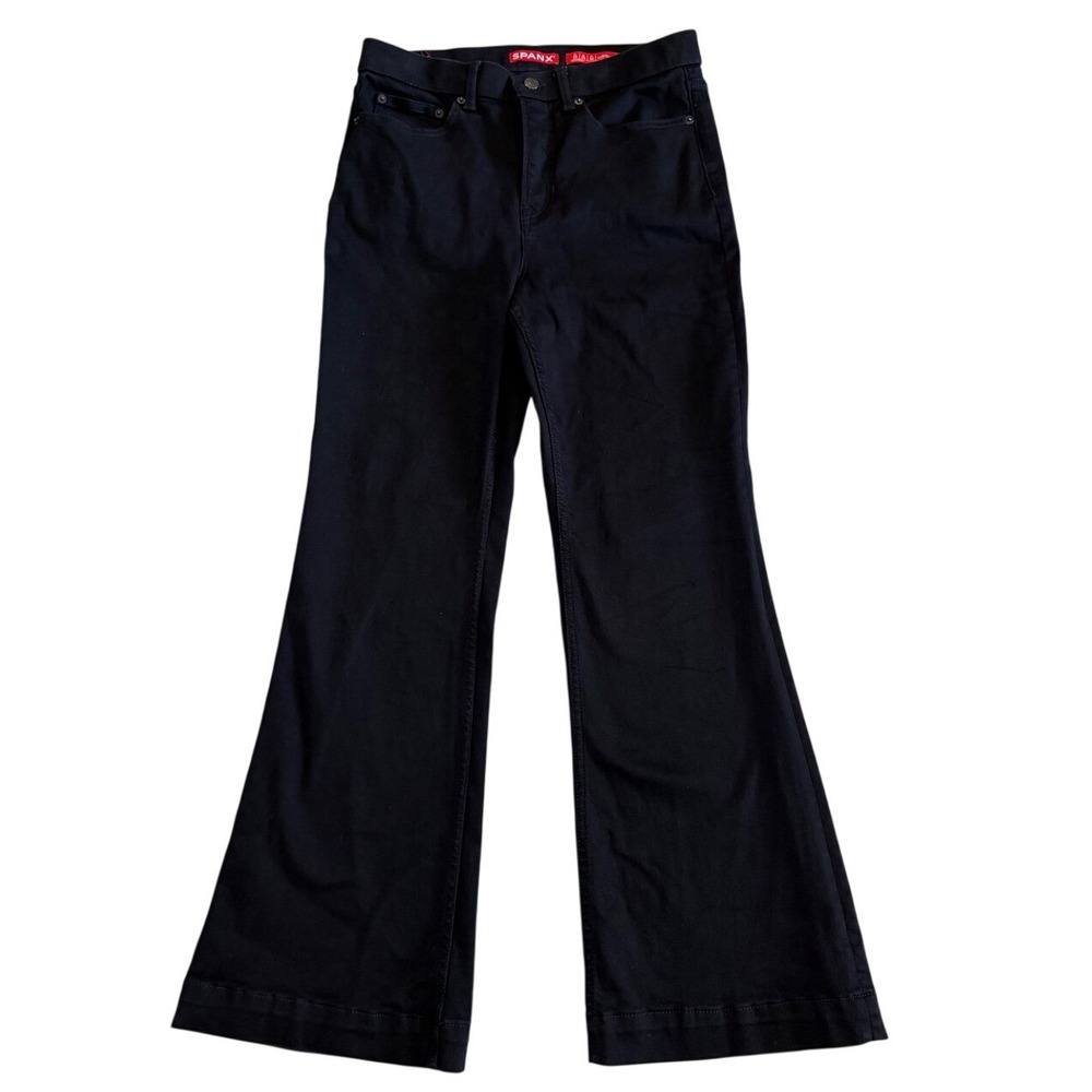 Spanx Flare Jeans Black High Rise Stretch Denim Size 12 Petite Slimming 21583Q